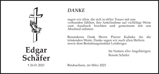 Traueranzeige von Edgar Schäfer von Kreis-Anzeiger