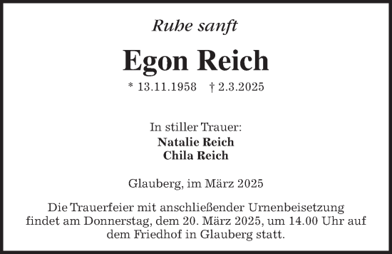 Traueranzeige von Egon Reich von Kreis-Anzeiger