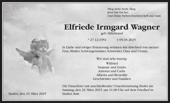 Traueranzeige von Elfriede Irmgard Wagner von Wetterauer Zeitung