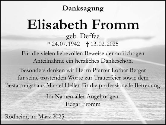 Traueranzeige von Elisabeth Fromm von Wetterauer Zeitung