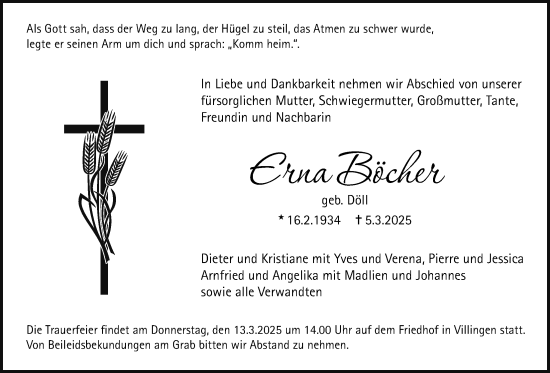 Traueranzeige von Erna Böcher von Giessener Anzeiger, Giessener Allgemeine, Alsfelder Allgemeine