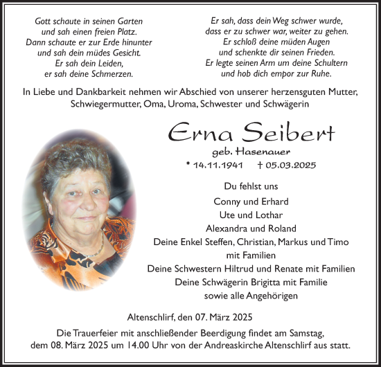 Traueranzeige von Erna Seibert von Lauterbacher Anzeiger