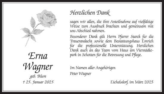 Traueranzeige von Erna Wagner von Kreis-Anzeiger