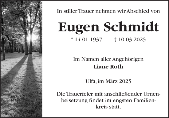 Traueranzeige von Eugen Schmidt von Kreis-Anzeiger