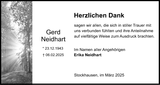 Traueranzeige von Gerd Neidhart von Lauterbacher Anzeiger
