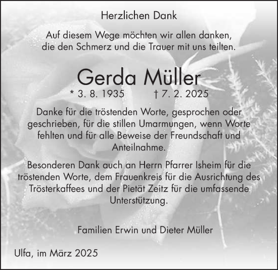 Traueranzeige von Gerda Müller von Kreis-Anzeiger