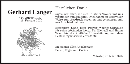 Traueranzeige von Gerhard Langer von Butzbacher Zeitung