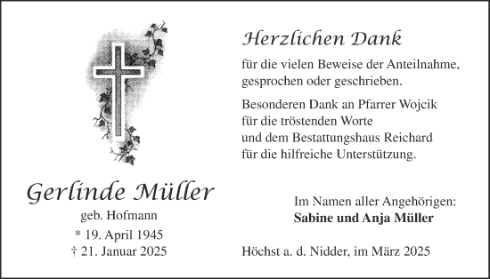 Traueranzeige von Gerlinde Müller von Kreis-Anzeiger