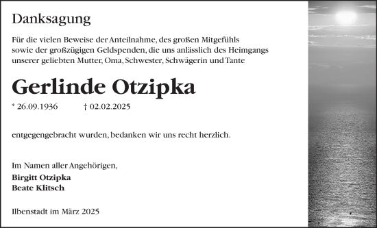 Traueranzeige von Gerlinde Otzipka von Wetterauer Zeitung