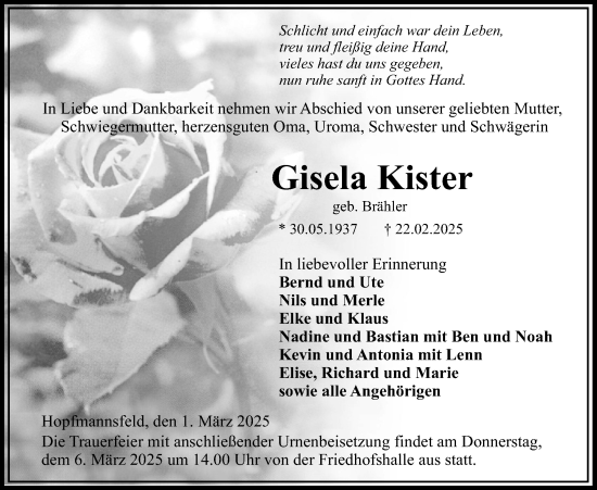 Traueranzeige von Gisela Kister von Lauterbacher Anzeiger