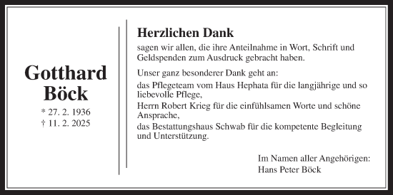 Traueranzeige von Gotthard Böck von Wetterauer Zeitung