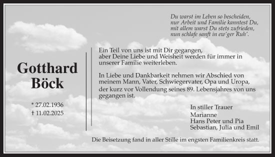 Traueranzeige von Gotthard Böck von Wetterauer Zeitung