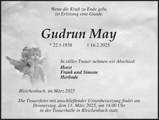 Traueranzeige von Gudrun May von Kreis-Anzeiger