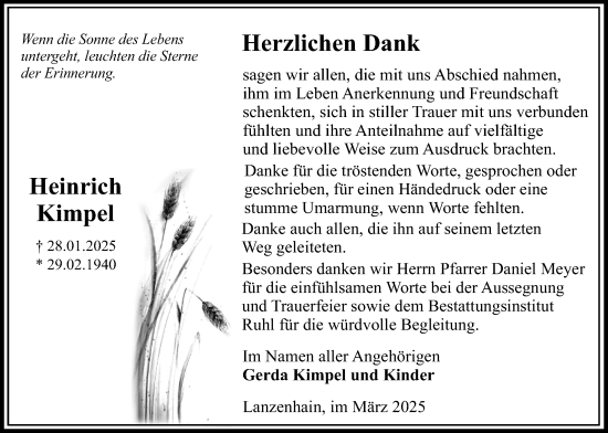 Traueranzeige von Heinrich Kimpel von Lauterbacher Anzeiger