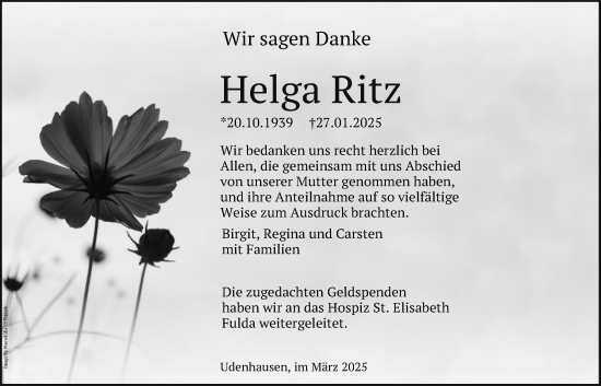 Traueranzeige von Helga Ritz 