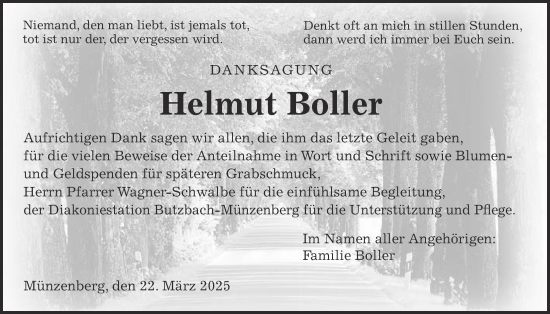 Traueranzeige von Helmut Boller von Butzbacher Zeitung