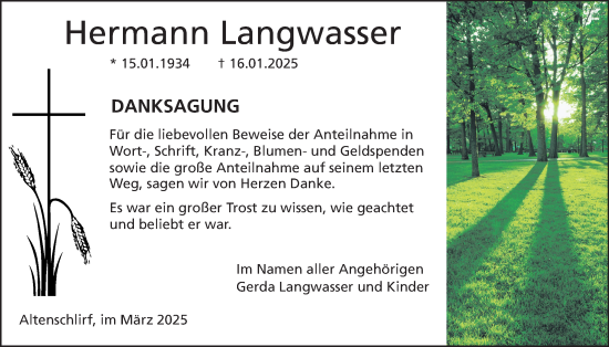 Traueranzeige von Hermann Langwasser von Lauterbacher Anzeiger
