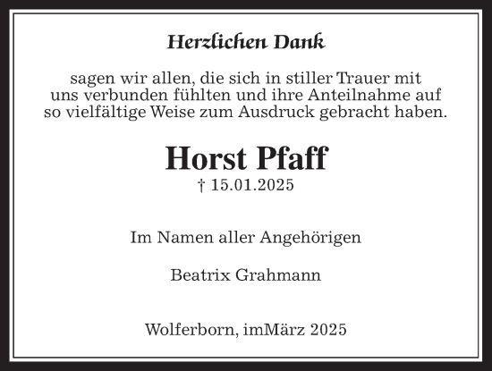 Traueranzeige von Horst Pfaff 