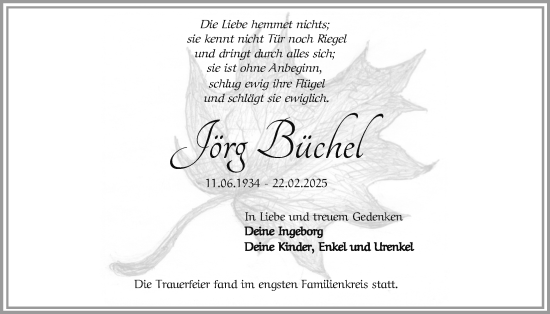 Traueranzeige von Jörg Büchel 