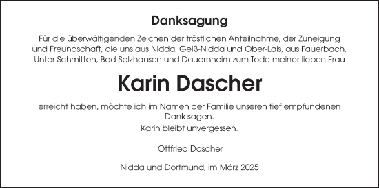 Traueranzeige von Karin Dascher von Kreis-Anzeiger