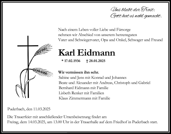Traueranzeige von Karl Eidmann von Lauterbacher Anzeiger