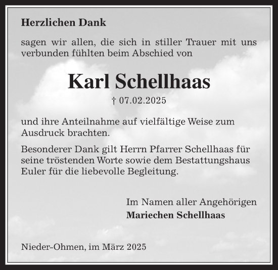Traueranzeige von Karl Schellhaas von Giessener Allgemeine, Alsfelder Allgemeine