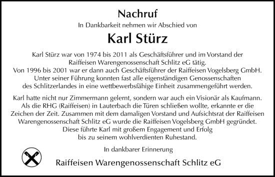 Traueranzeige von Karl Stürz von Lauterbacher Anzeiger