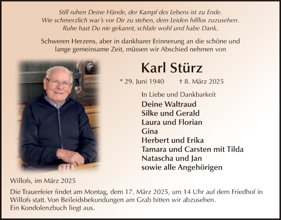 Traueranzeige von Karl Stürz von Lauterbacher Anzeiger