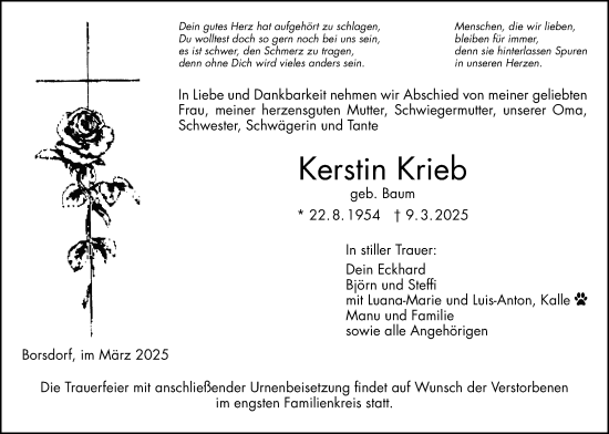 Traueranzeige von Kerstin Krieb von Kreis-Anzeiger