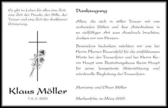 Traueranzeige von Klaus Möller von Kreis-Anzeiger