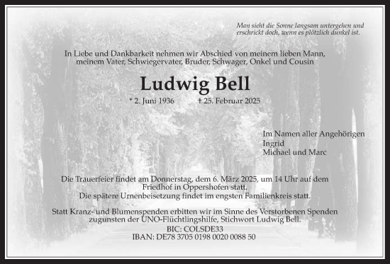 Traueranzeige von Ludwig Bell von Wetterauer Zeitung, Butzbacher Zeitung