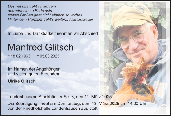 Traueranzeige von Manfred Glitsch von Lauterbacher Anzeiger