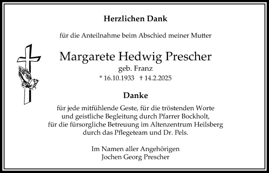 Traueranzeige von Margarete Hedwig Prescher von Bad Vilbel/Karben