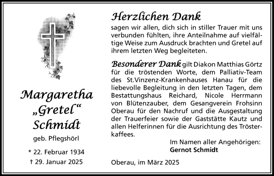Traueranzeige von Margaretha Schmidt von Kreis-Anzeiger