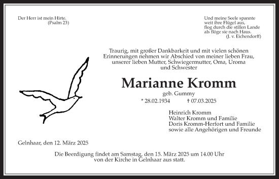 Traueranzeige von Marianne Kromm von Kreis-Anzeiger