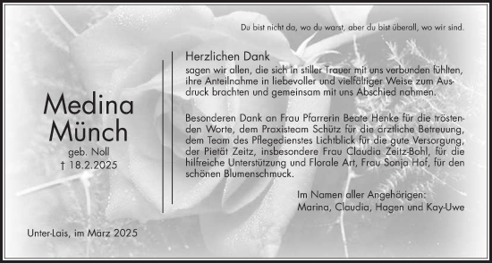 Traueranzeige von Medina Münch von Kreis-Anzeiger