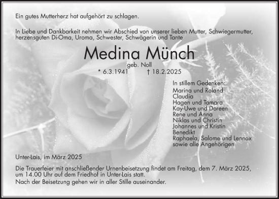 Traueranzeige von Medina Münch von Kreis-Anzeiger