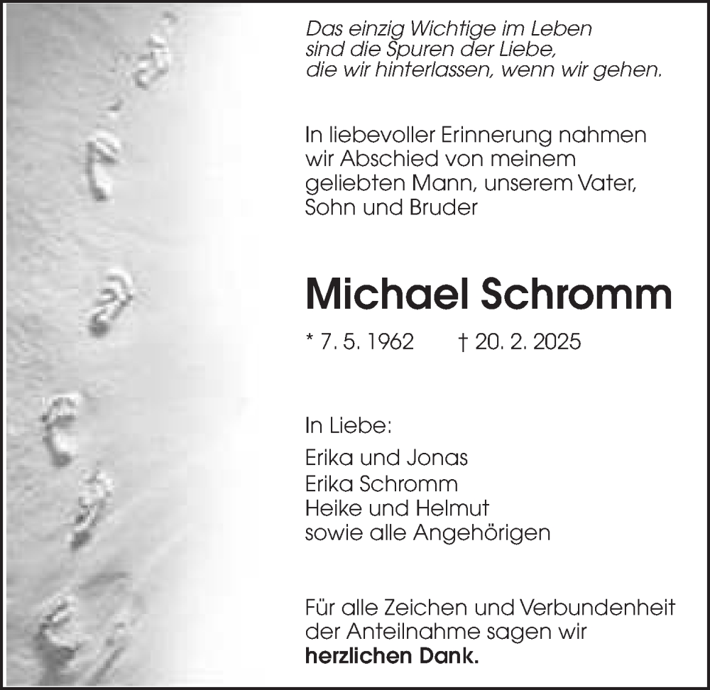  Traueranzeige für Michael Schromm vom 08.03.2025 aus Giessener Allgemeine, Alsfelder Allgemeine