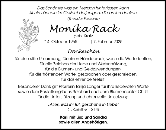 Traueranzeige von Monika Rack von Kreis-Anzeiger
