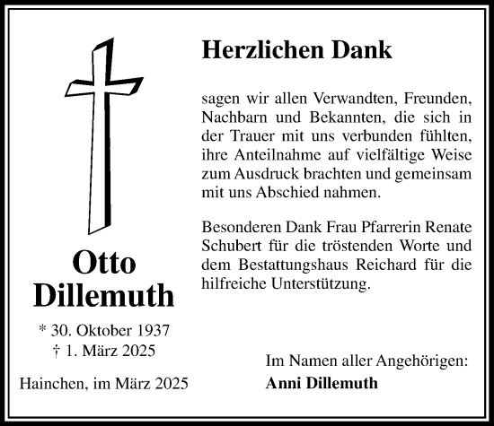 Traueranzeige von Otto Dillemuth von Kreis-Anzeiger
