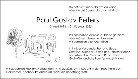 Traueranzeige von Paul Gustav Peters von Wetterauer Zeitung