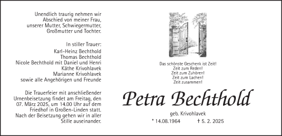 Traueranzeige von Petra Bechthold von Giessener Anzeiger