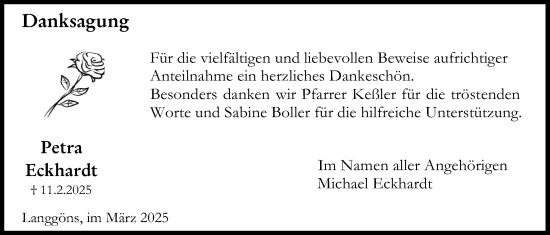 Traueranzeige von Petra Eckhardt von Giessener Allgemeine, Alsfelder Allgemeine