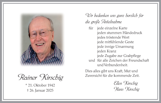 Traueranzeige von Rainer Kirschig von Bad Vilbel/Karben