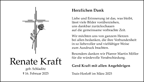 Traueranzeige von Renate Kraft von Licher Wochenblatt