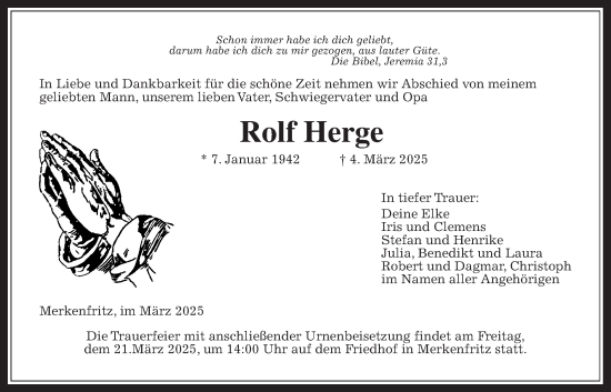 Traueranzeige von Rolf Herge von Kreis-Anzeiger