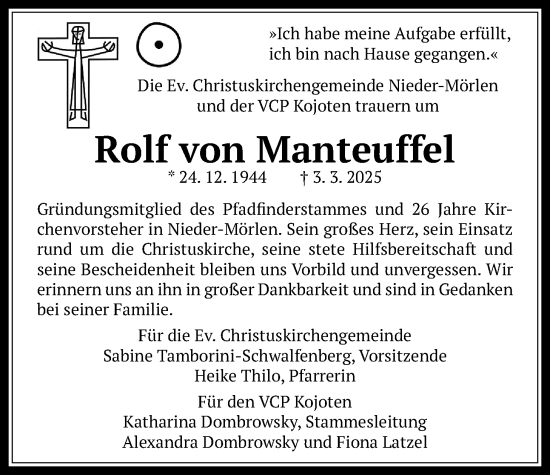 Traueranzeige von Rolf von Manteuffel von Wetterauer Zeitung
