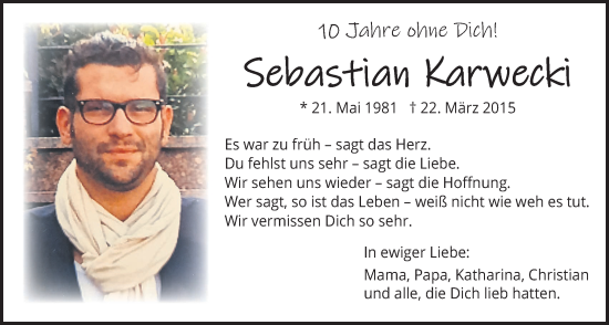 Traueranzeige von Sebastian Karwecki von Wetterauer Zeitung