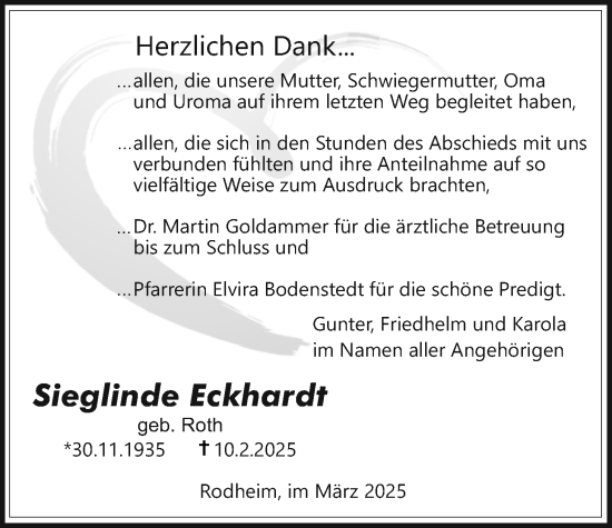 Traueranzeige von Sieglinde Eckhardt von Licher Wochenblatt