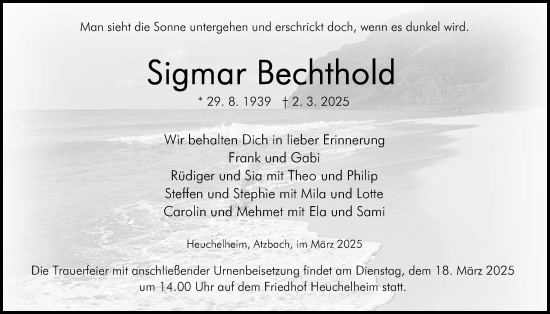 Traueranzeige von Sigmar Bechthold von Giessener Allgemeine, Alsfelder Allgemeine